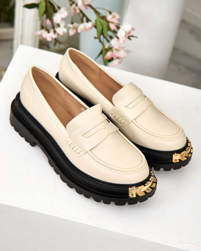 Loafers Dama Aurelia Bej cu Platforma de 5cm - Stilati si Confortabili