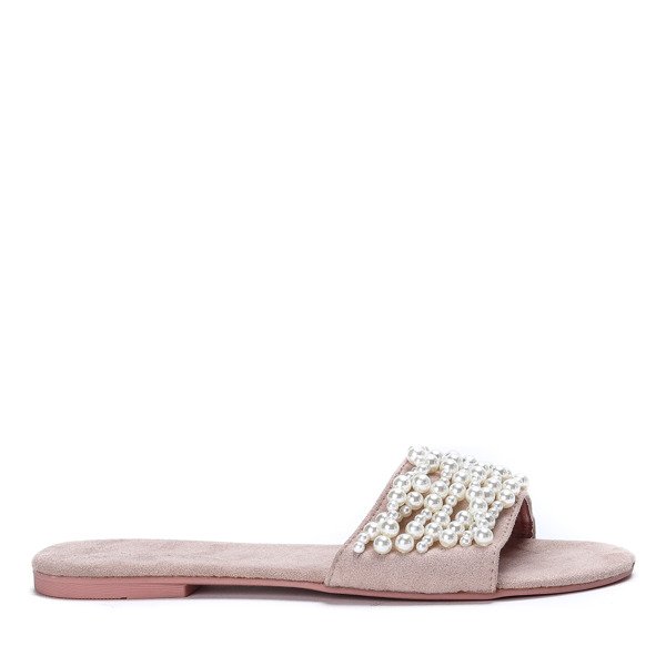 Różowe klapki z koralikami Amely - Obuwie