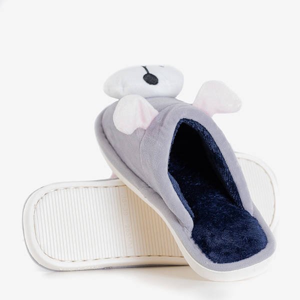 Papuci gri pentru femei cu câine Doggi - Pantofi