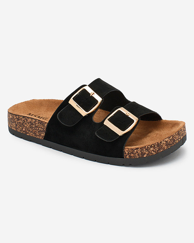 Damskie klapki Letitia czarne, zamszowe, płaski obcas, włoski design