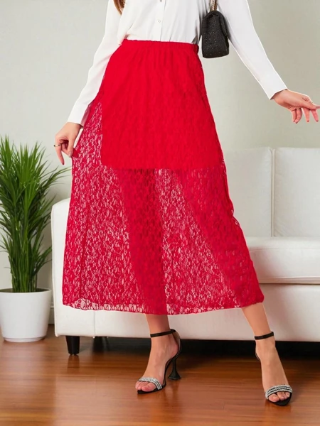 Fusta midi pentru femei Royalfashion cu dantelă