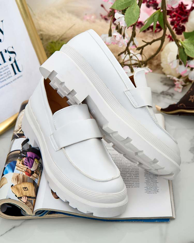 Mocasini Dama Aura Albi pe Platforma - Eleganti si Confortabili, Piele Eco
