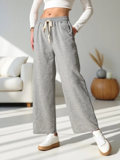 Royalfashion Pantaloni sport largi femei, țesătură cu zirconii