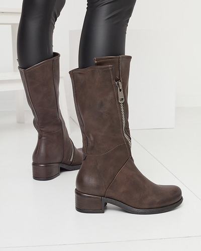 Cizme fără toc din piele ecologică maro închis pentru femei Etica - Încălțăminte