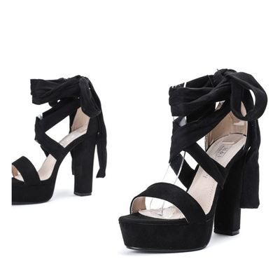 Czarne sandały wiązane na wysokim słupku Molier - Obuwie