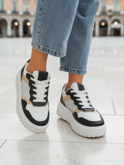 Damskie sneakersy Royalfashion Callista platforma czarne skóra eko rozmiar 40