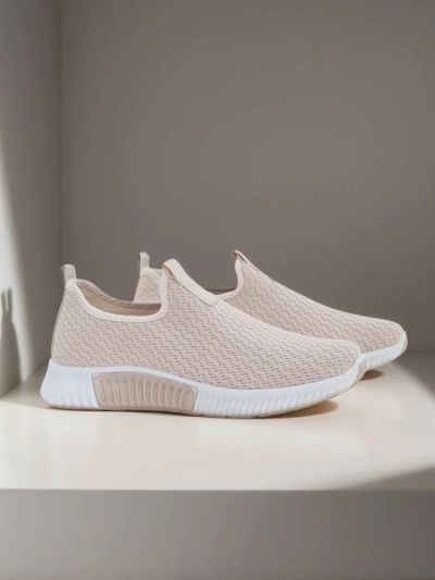 Sneakers dama bej Eulalia Slip-On toc plat material textil vară primăvară