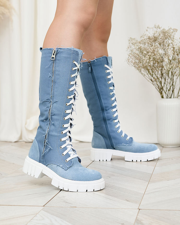 Royalfashion Cizme de damă din material textil de culoare albastră Leconen