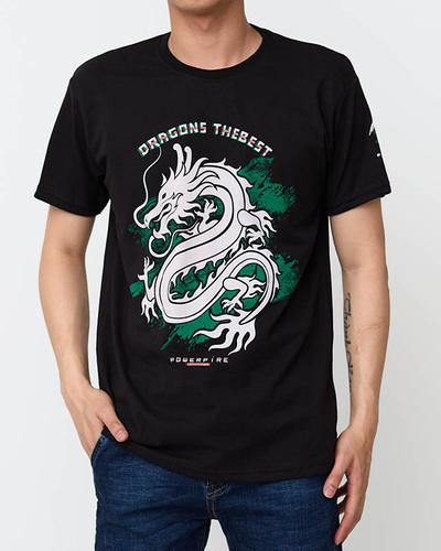 Tricou bărbătesc din bumbac negru cu imprimeu - Îmbrăcăminte