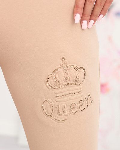 Pantaloni de trening de dama bej cu zirconiu cubic - Imbracaminte