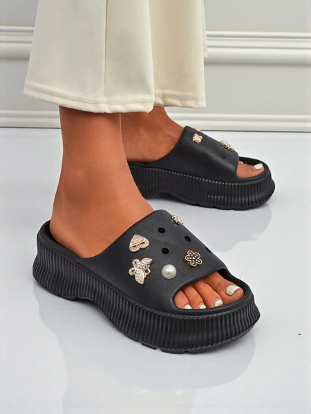 Royalfashion Papuci de damă din cauciuc cu decorațiuni Slash Glam