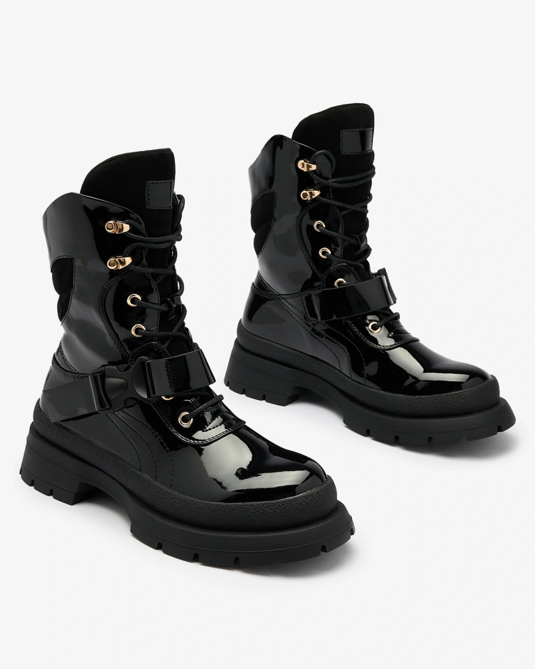 Royalfashion Cizme lăcuite de damă, negru Setogy