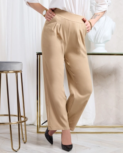Royalfashion Pantaloni largi din stofă pentru femei, maro deschis