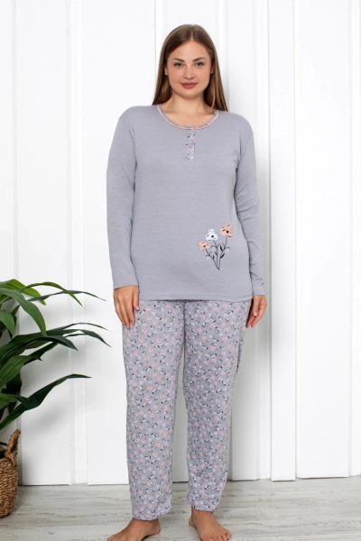 Royalfashion Pijamale din bumbac pentru femei, 2 piese, model floral Mărime PLUS