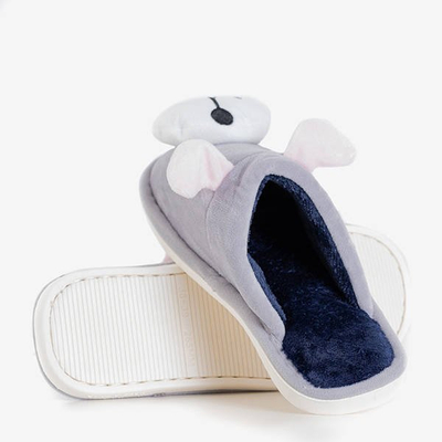 Papuci gri pentru femei cu câine Doggi - Pantofi