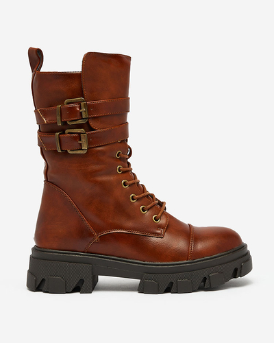 Royalfashion Cizme bagger de damă din piele ecologică de culoare maro Faserti