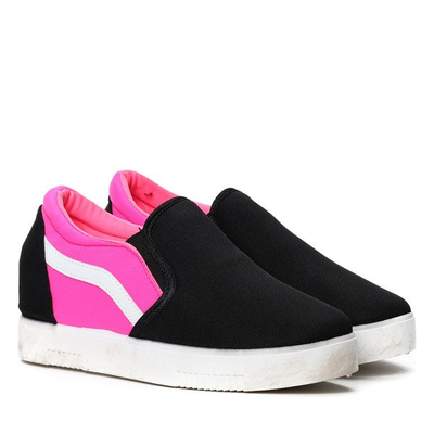 Czarno-różowe slip on z koturnem Signal- Obuwie