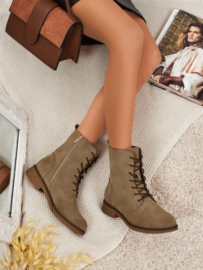 Botine de damă Treviline din piele ecologică mată cu șireturi