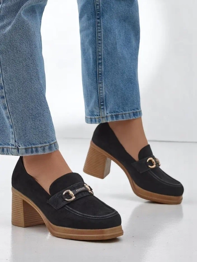 Royalfashion mocasini cu toc masiv pentru femei Apareus