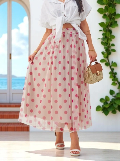 Fustă midi din viscoză Royalfashion pentru femei cu tul cu buline