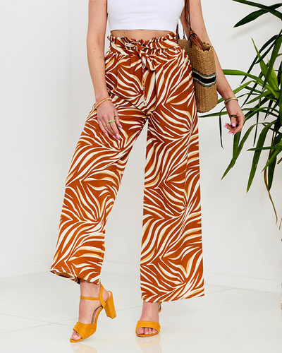 Pantaloni palazzo de damă cu model în culoare camel Îmbrăcăminte