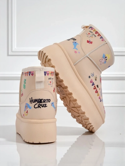 Callisto Angelico Insulated Shoes with Children's Drawings on Beige Platform