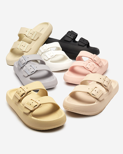 Papuci dama bej si verde cu catarame Eckos - Incaltaminte