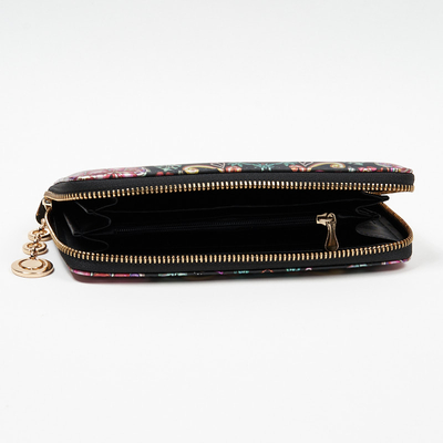 Portofel mare de dama negru cu model floral - Accesorii