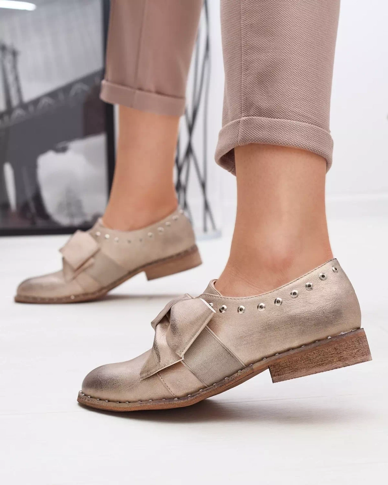 Pantofi de damă aurii cu fundă Entera - Încălțăminte