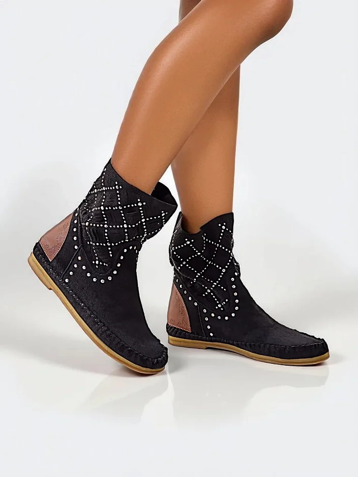 Cizme de gleznă Royalfashion pentru femei cu toc mic și ținte Stil Indian