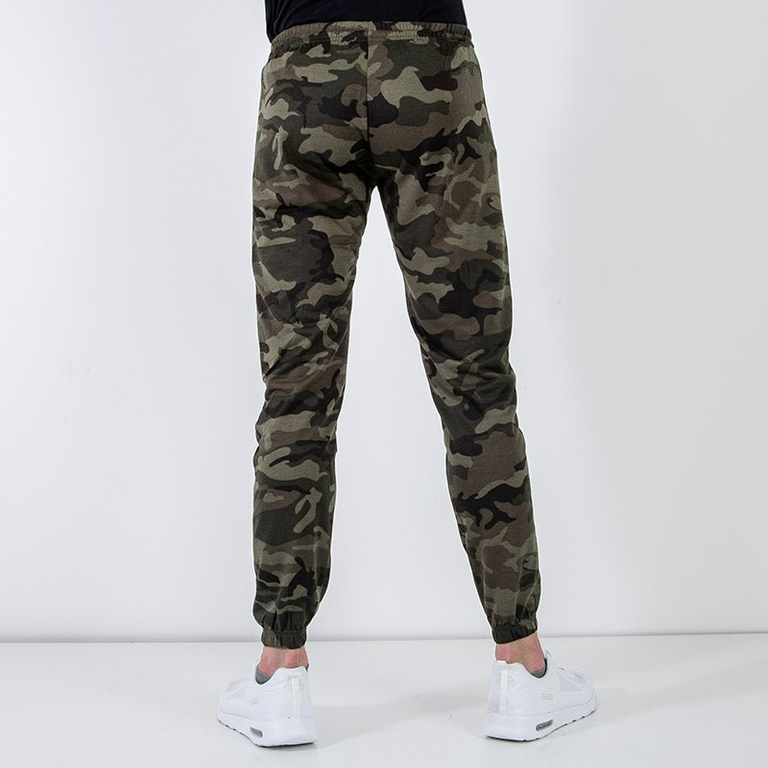 Pantaloni de trening bărbați de culoare verde închis cu inserții de neon - Îmbrăcăminte