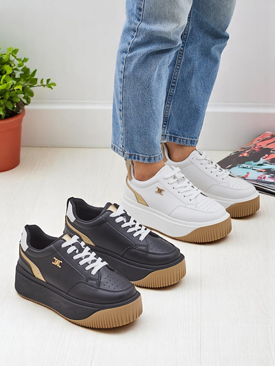 Sneakers damă Arianna Bianco cu platformă din piele ecologică de 5 cm