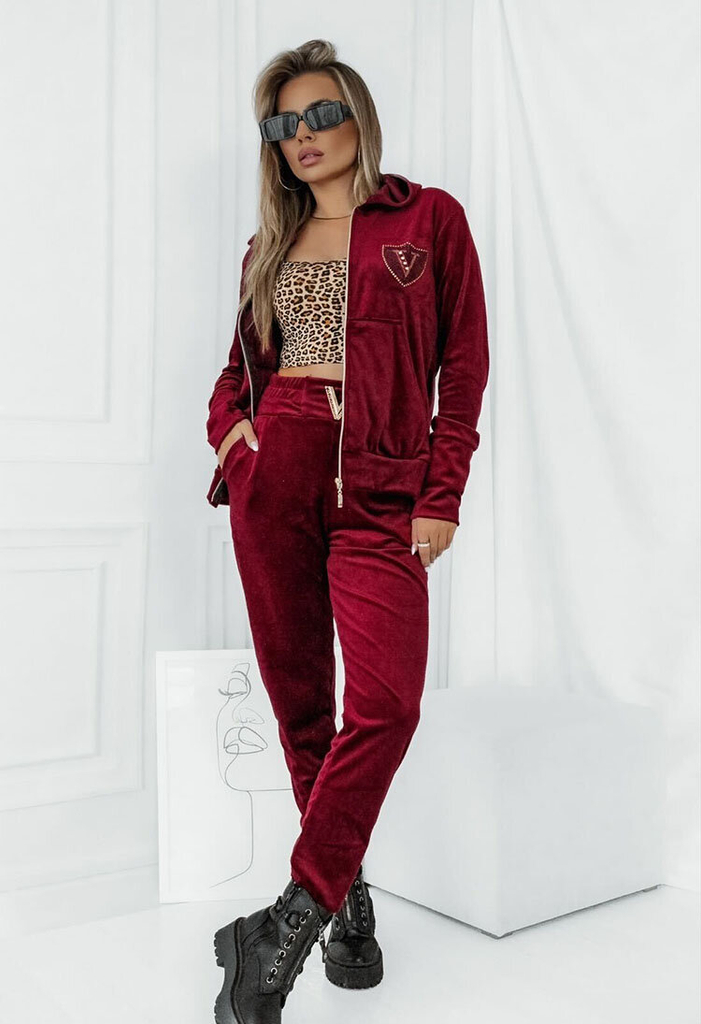 Royalfashion Set trening pentru femei din velur maro