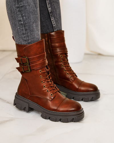 Royalfashion Cizme bagger de damă din piele ecologică de culoare maro Faserti