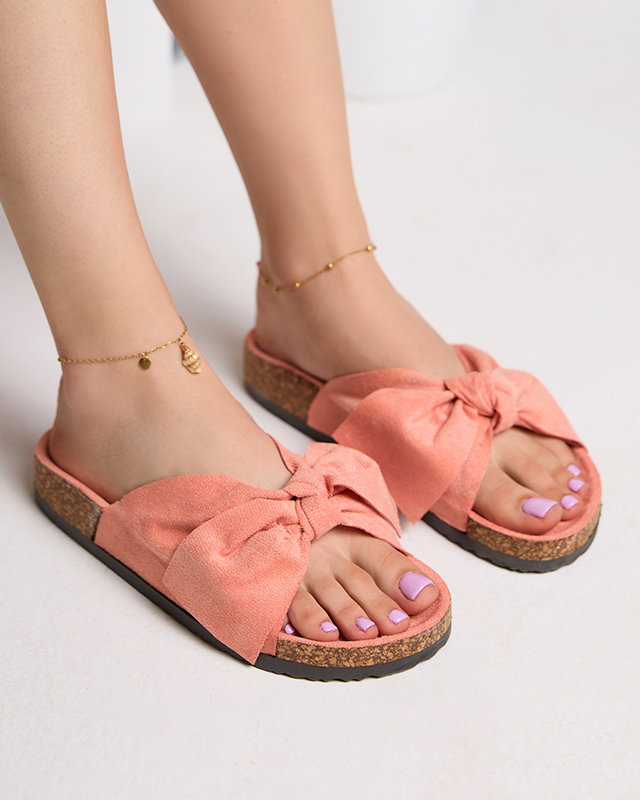 OUTLET Papuci roz cu fundita Montiana - Pantofi