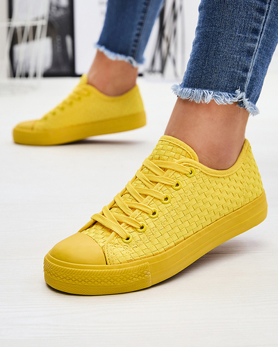 Adidași galbeni pentru femei cu ștanțare Aklina - Încălțăminte