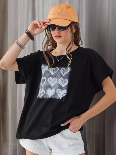 Royalfashion Tricou din bumbac pentru femei A lot de inimioare