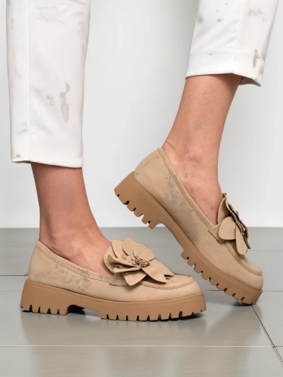 Mocăsini pentru femei Royalfashion din eco suede cu floarea Floverse