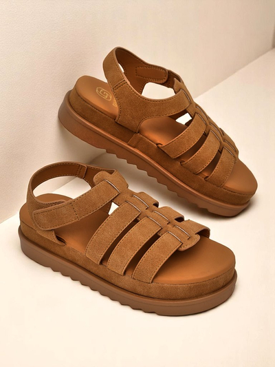 Sandały damskie Callista Camel pe platforma Royalfashion skura ekologiczna