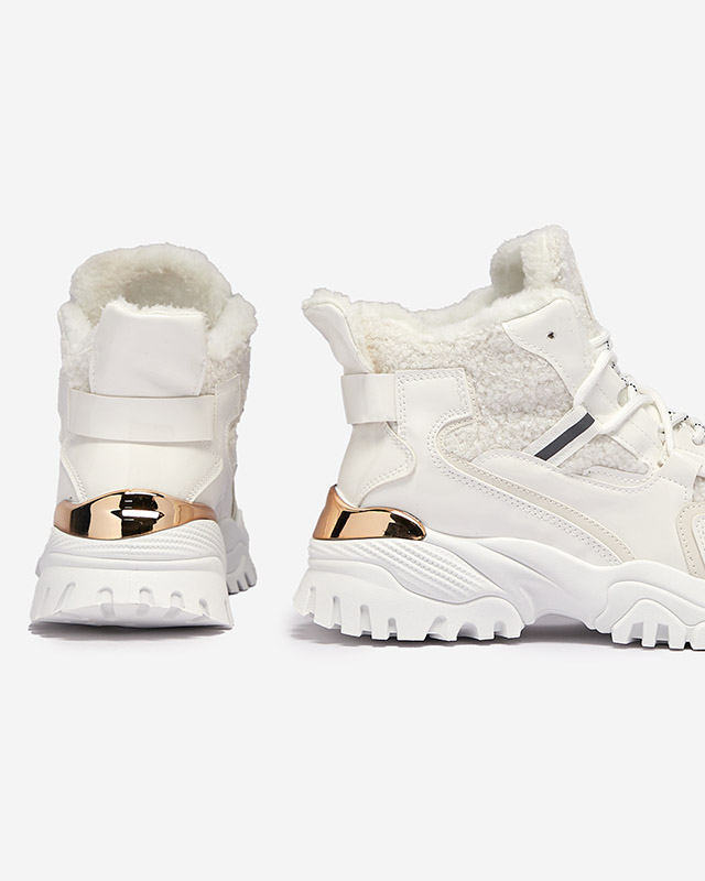 Pantofi sport de damă albi cu blană Sagglo- Footwear