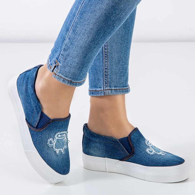 Adidași de dama de culoare albastru marină pe platforma Boatik - Încălțăminte