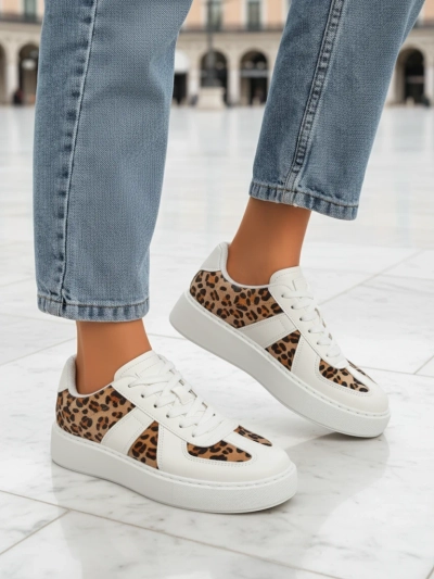 Sneakers Damski Calista Leopardia - Blanku Kuero Eko Tela Primavera 4cm