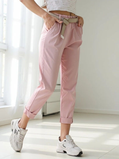 Royalfashion Pantaloni drepți din viscoză pentru femei cu curea