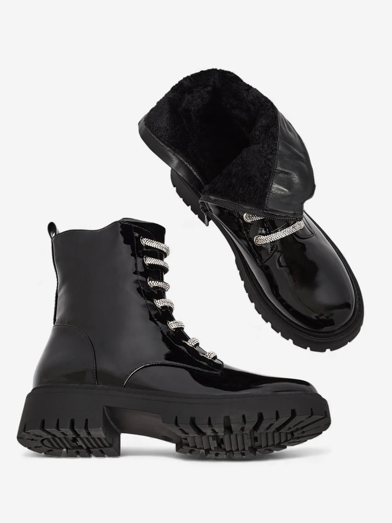 Botine de damă lăcuite cu șireturi Velmini