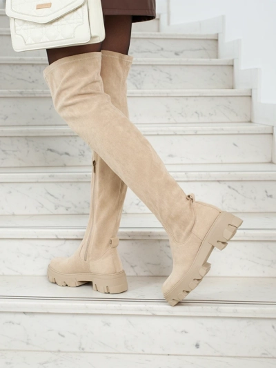 Cizme de damă peste genunchi din piele ecologică de tip piele întoarsă Maelin