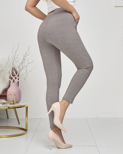 Pantaloni treggings pentru femei cu carouri maro și negru - Îmbrăcăminte