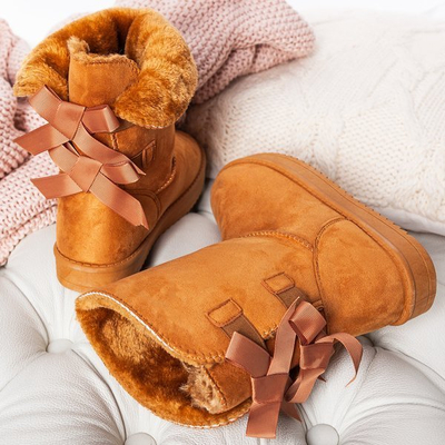 Brązowe śniegowce mukluki z kokardkami Snowy - Obuwie