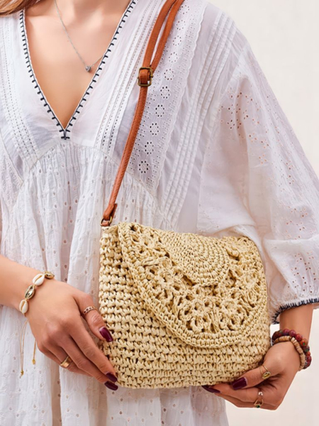 Royalfashion Geantă mică de paie pentru femei Sunny Stripes Mini