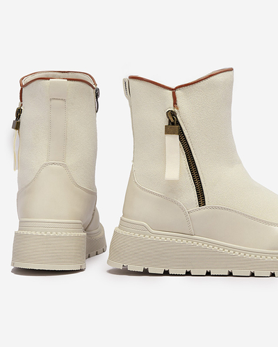 Cizme cu toc plat de damă crem Mefina- Footwear
