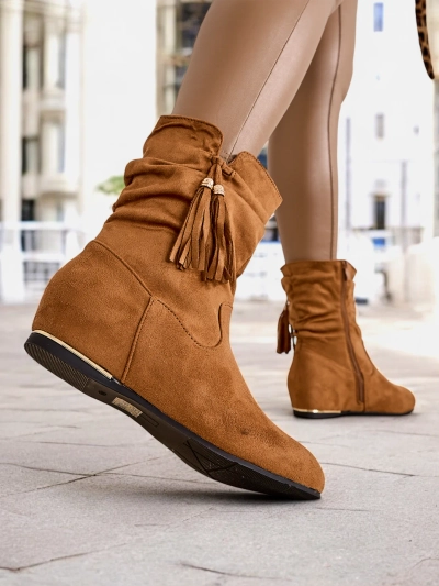 Pantofi Eko din catifea - botine pe toc ascuns Lovely